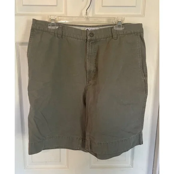 Columbia Grey Flat Front Casual Cotton Men's Shorts 36" Waist 9" Inseam - Picture 1 of 9